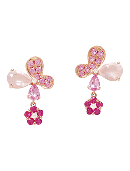 K18PG Ruby & Pink Sapphire Pierced Earrings