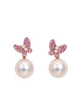 K18PG Akoya Pearl Pink Sapphire Pierced Earrings
