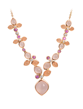 K18PG Pink Sapphire RoseQuartz Necklace