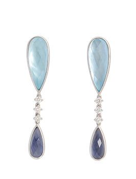 K18WG Blue Topaz Iolite Pierced Earrings