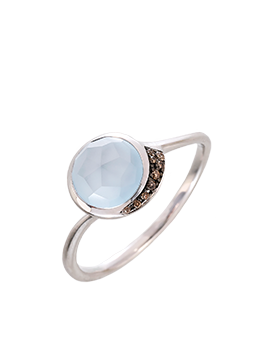 K18WG Blue Topaz Brown Diamond Ring