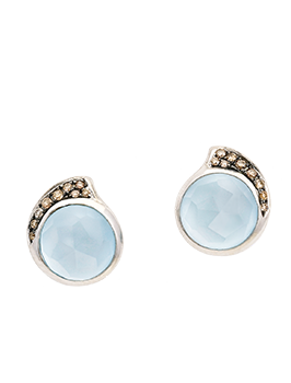 K18WG Blue Topaz Brown Diamond Pierced Earrings