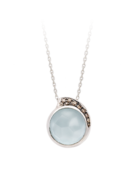 K18WG Blue Topaz Brown Diamond Pendant