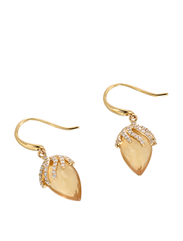 K18YG Citrine Diamond Pierced Earrings