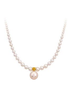 K18YG Fresh Water Pearl Yellow Sapphire Necklace