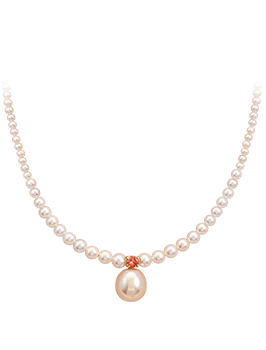 K18YG Fresh Water Pearl Orange Sapphire Necklace