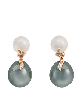 K18PG Moonstone Diamond Pierced Earrings